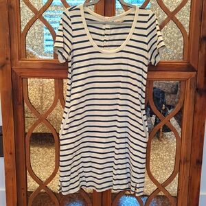 Faherty Merit SS Cotton White and Blue Striped Dress Size Medium